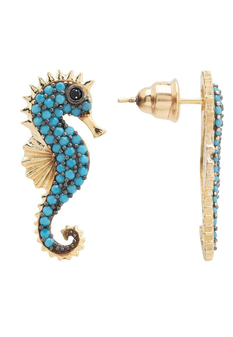 Seahorse Turquoise Earrings Gold