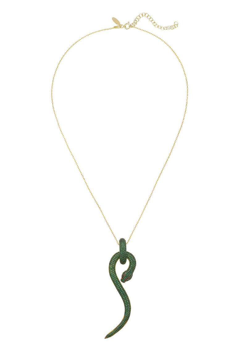 Anaconda Snake Pendant Necklace Gold Emerald