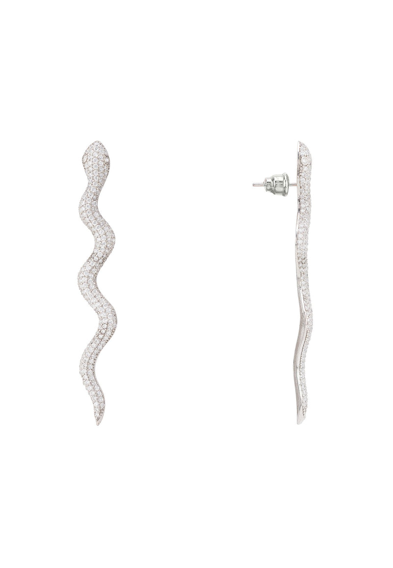 Medusa Long Serpent Stud Earrings Silver