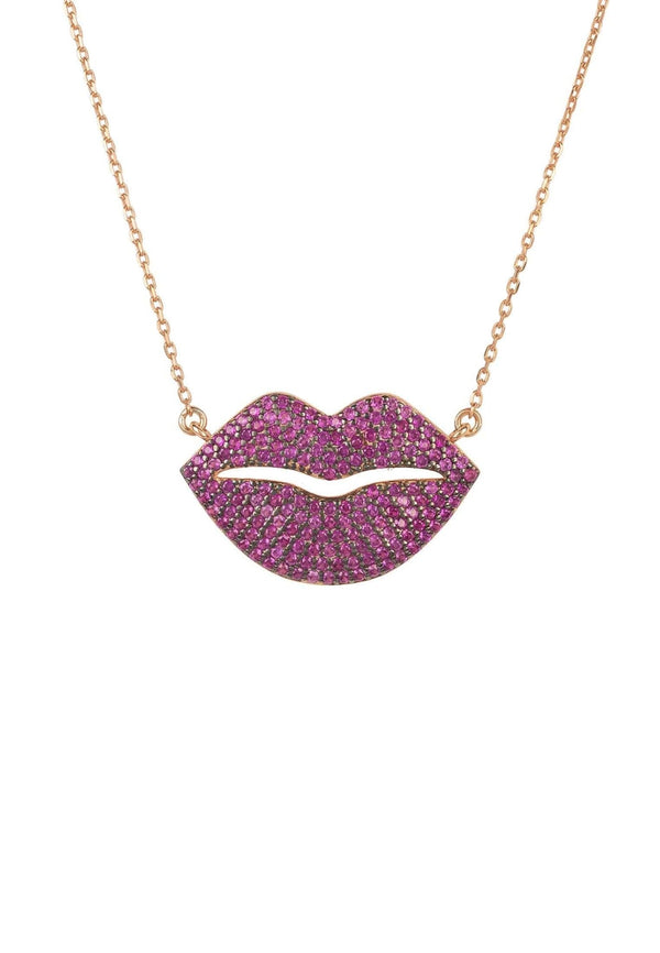 Kiss Me Lips Pendant Necklace Rose Gold