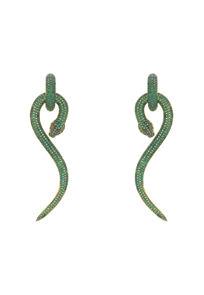 Anaconda Snake Drop Earrings Gold Emerald