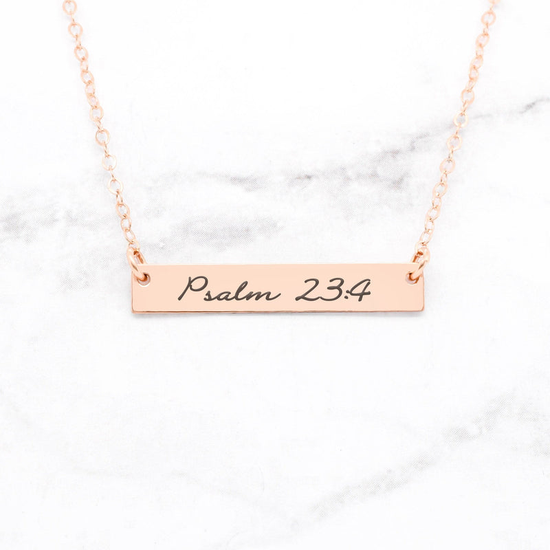 Psalm 23:4 Necklace - Sterling Silver Bar Necklace