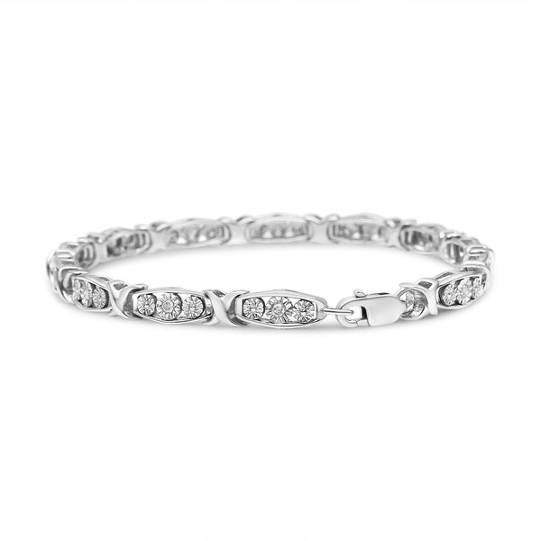 .925 Sterling Silver 1/10 Cttw Diamond Miracle Set 3 Stone Link Bracelet (I-J Color, I2-I3 Quality) - 7.25" Inches