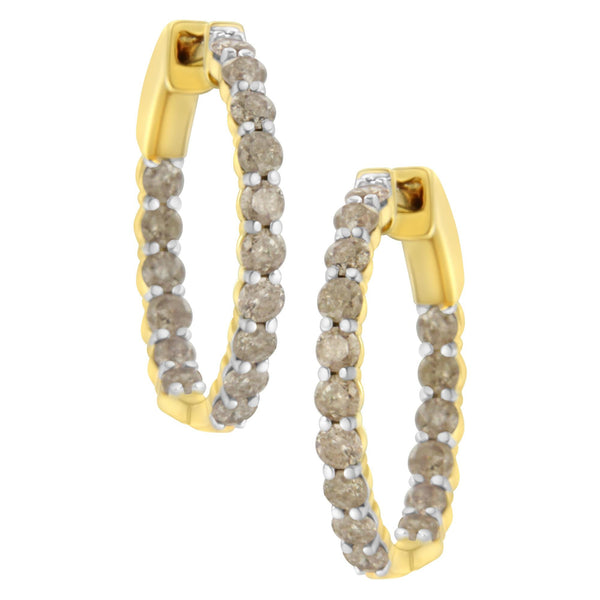 10K Yellow Gold Plated Sterling Silver Diamond Hoop Earrings (2 Cttw, K-L Color, I2-I3 Clarity)