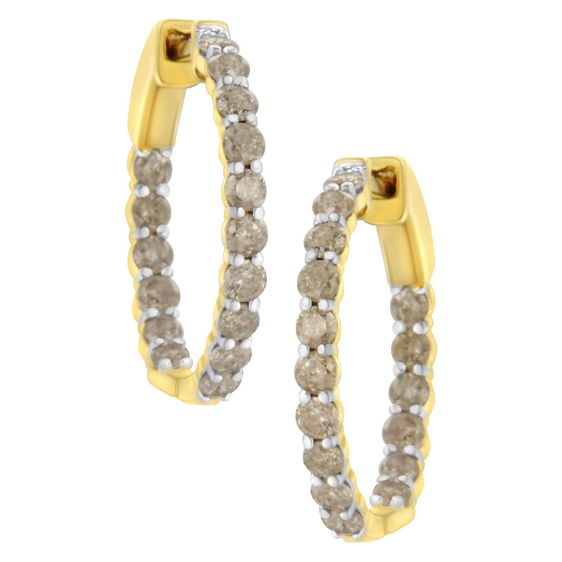 10K Yellow Gold Plated Sterling Silver Diamond Hoop Earrings (2 Cttw, K-L Color, I2-I3 Clarity)
