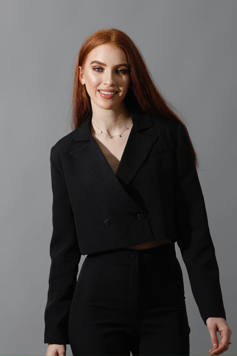 Cropped Double Breasted Blazer Only - Black