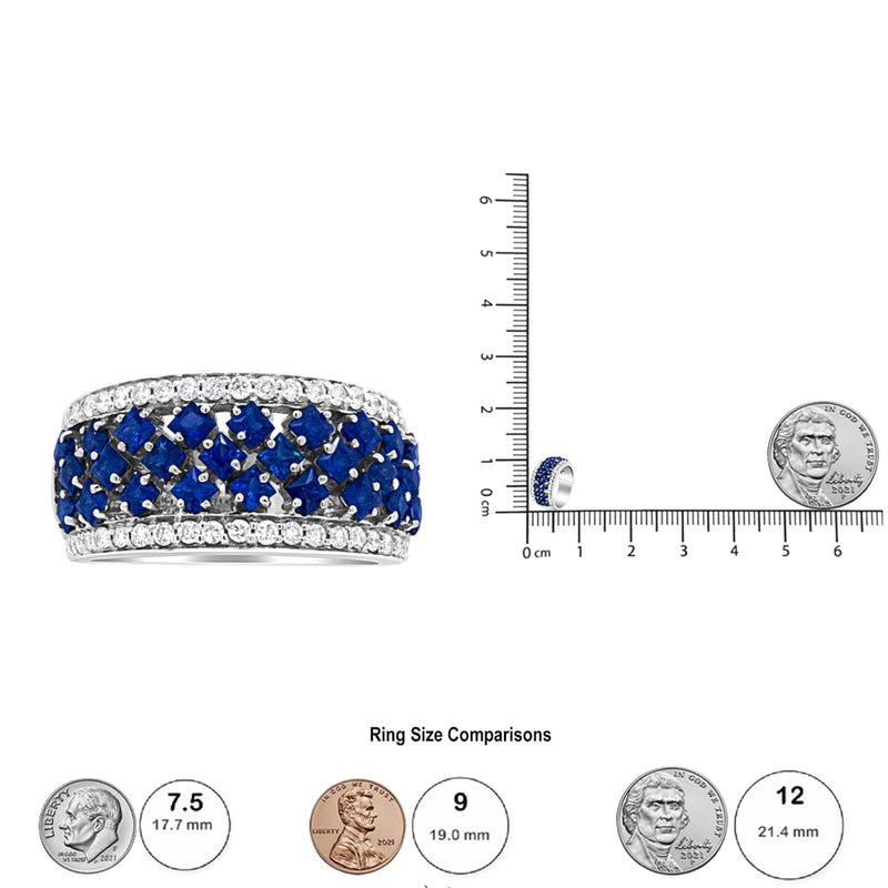 18K White Gold 3/8 Cttw Diamond and 2x2mm Princess Cut Blue Sapphire Fashion Band Ring (F-G Color, VS1-VS2 Clarity) - Si