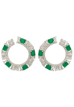 Freya Baguette Hoop Earrings Silver Emerald