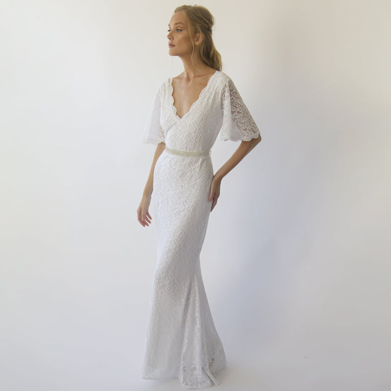 Bohemian Butterfly Sleeves v Neckline Sheath Wedding Dress With Beaded Boho Jeans Bohemian Butterfly Sleeves v Neckline Sheath Wedding Dress With Beaded Boho Jeans