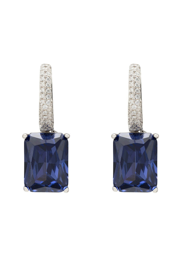 Alexandra Rectangle Drop Earrings Silver Tanzanite