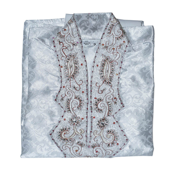 White  Embroidered Silk Kurta for Boys