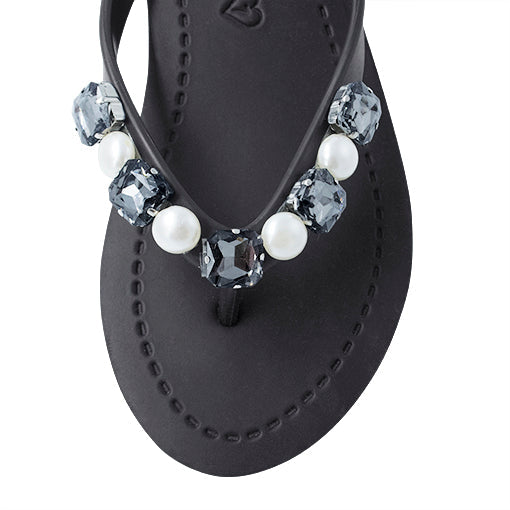 Beach Pearl - Crystal & Beads Mid Wedge Flip Flops Sandals