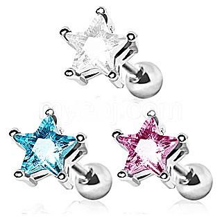 316L Surgical Steel Star CZ Stud Cartilage Earring