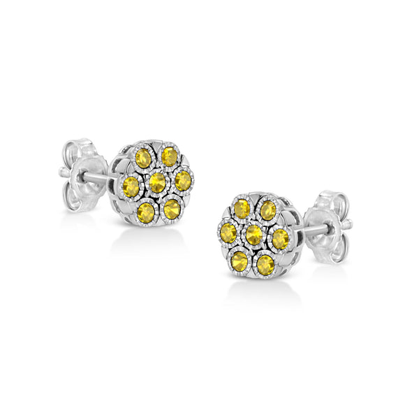 Sterling Silver Rose-Cut Diamond Floral Cluster Stud Earring (0.25 Cttw, I-J Color, I2-I3 Clarity)