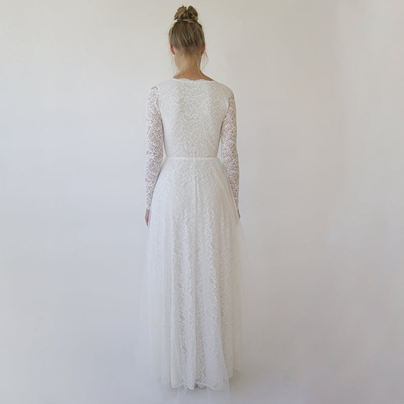 Bestseller Ivory Wedding Dress , Sheer Illusion Tulle Skirt on Lace #1315