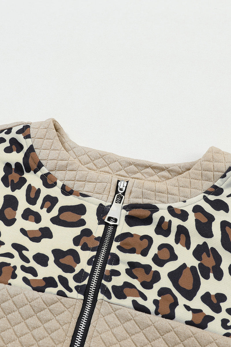 Harlow Leopard Splicing Drop Shoulder Zipped Sweatshirt
