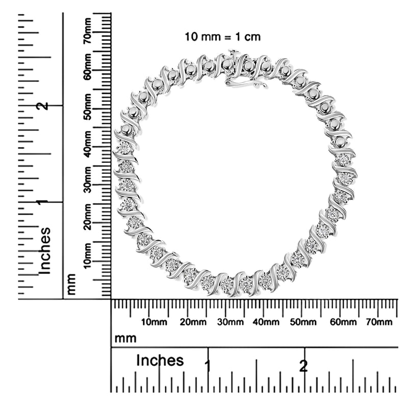 .925 Sterling Silver 1/2 Cttw Diamond Miracle Set "S" Link Tennis Bracelet - (J-K Color, I2-I3 Clarity) - Size 7.50