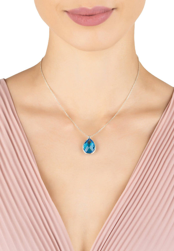 Petite Drop Necklace Silver Blue Topaz Hydro