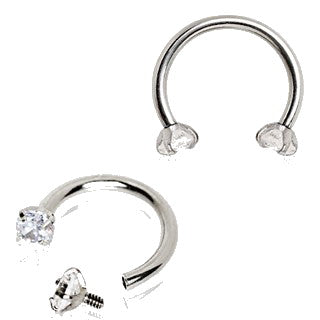 316L Stainless Steel Internally Threaded Horseshoe With Prong Set CZ