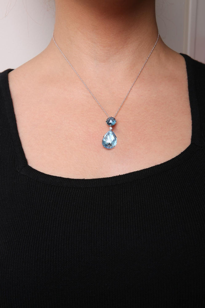 White Gold Diamond Accent and Round  Top & Blue Topaz  18" Pendant Necklace