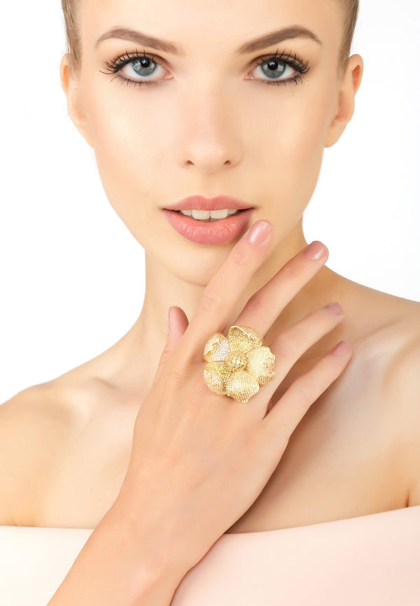 Poppy Flower Lemon Ring Gold