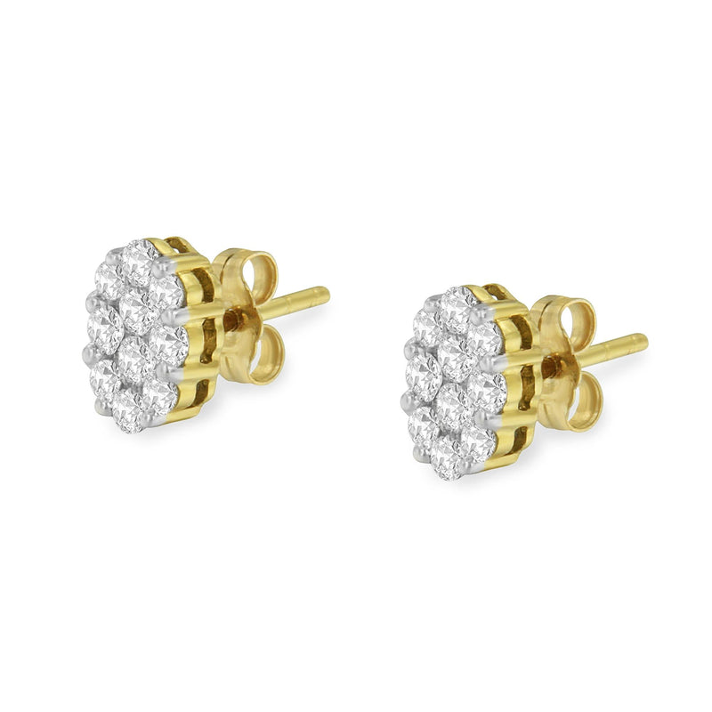 18K Yellow Gold 1 Cttw Flower Diamond Stud Earrings (H-I, I1-I2)