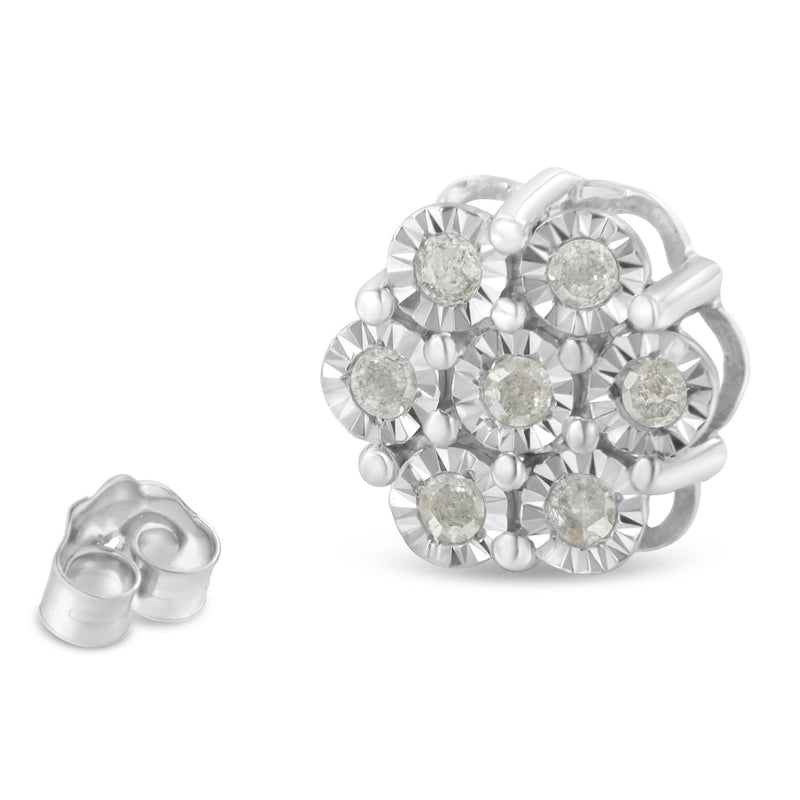 .925 Sterling Silver 1/2 Cttw Round-Cut Diamond Miracle-Set Floral Cluster Button Stud Earrings (I-J Color, I2-I3 Clarit