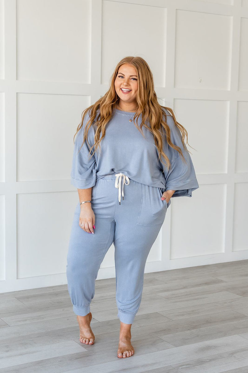 Lazy Weekend French Terry Top- Blue