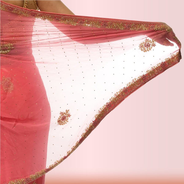 Pure Chiffon Bead-Work Saree - Pink