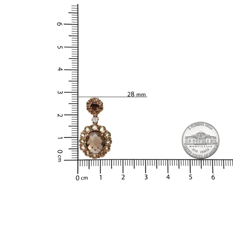 18K Rose Gold Diamond Accent and  Lemon and Oval Smoky Color Quartz Gemstone Dangle Drop Earring (G-H Color, SI1-SI2 Cla