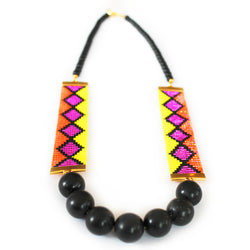 Miami Nights Woven Necklace - Orange and Pink