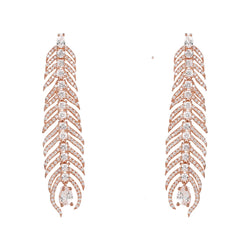 Peacock Feather Elongated Drop Earrings Rosegold