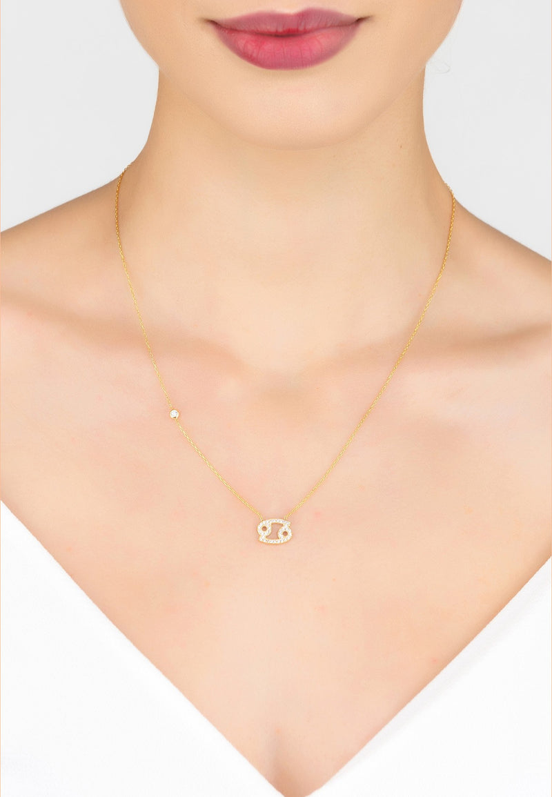 Zodiac Star Sign Pendant Necklace Gold Cancer