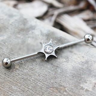 316L Stainless Steel Jeweled Star Industrial Barbell