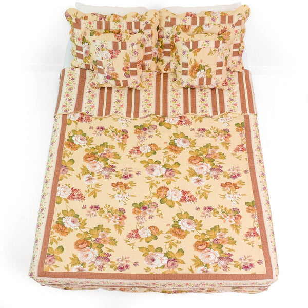 DaDa Bedding Dusty Roses Garden Floral Patchwork Cotton Quilted Bedspread Set (DXJ103478)