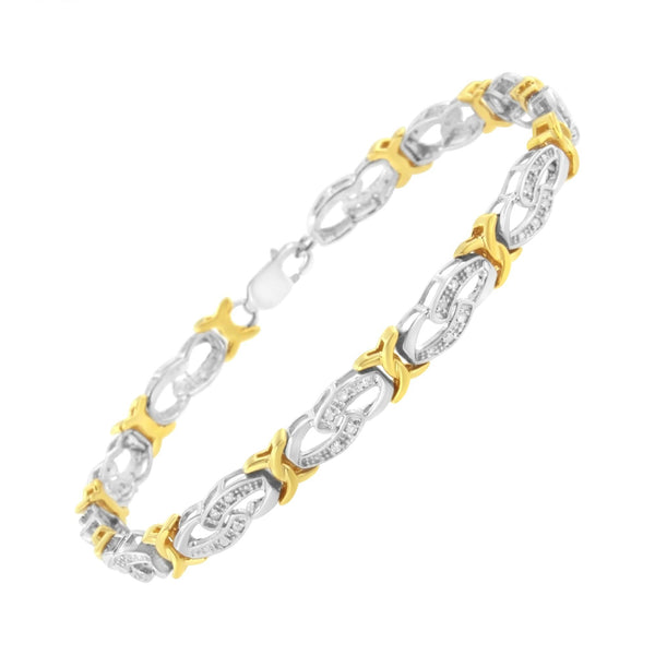 10k Yellow Gold Plated Sterling Silver 1/4 Cttw Diamond Infinity and X Link Bracelet (I-J Clarity, I2-I3 Color) - Size 7