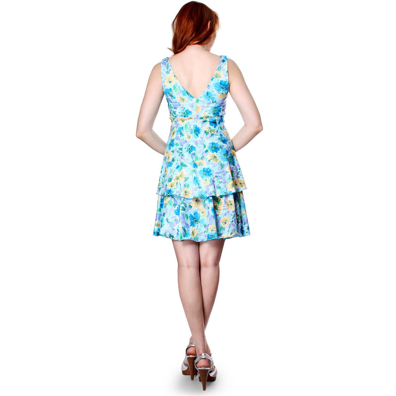 Evanese Women Floral Printed Casual Deep v Neck Short Tiered Cocktail Day Dress