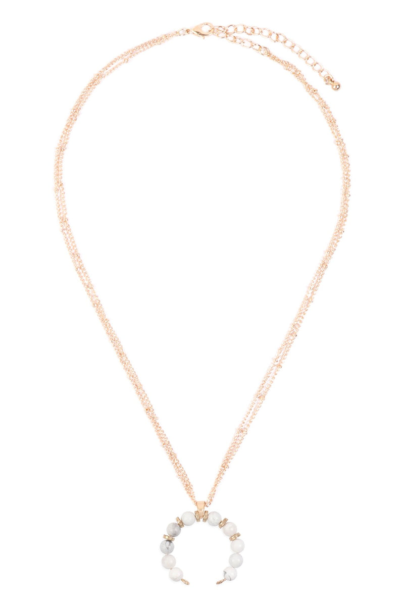 Hdn3105 - Beaded Crescent Pendant Necklace