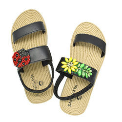 Ladybug and Daisy- Waterproof Espadrille Platform-Red and Yellow Embellished