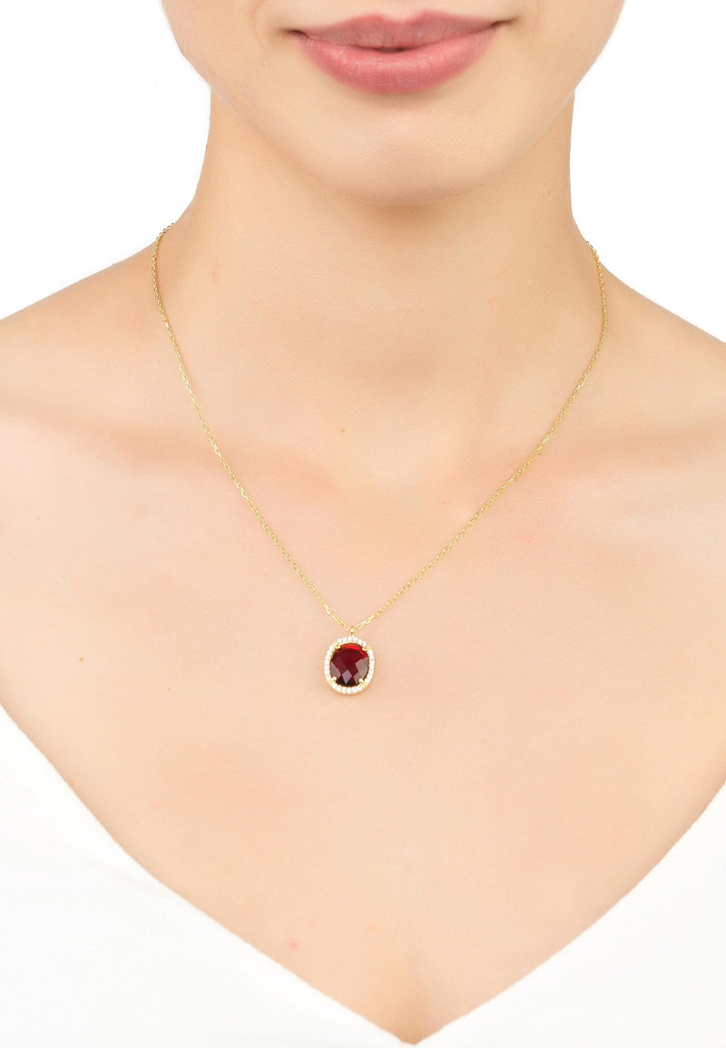 Beatrice Oval Gemstone Pendant Necklace Gold Garnet