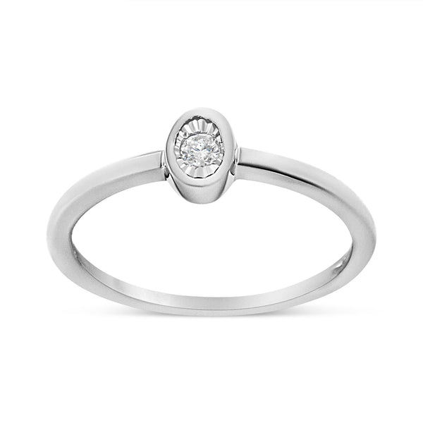 .925 Sterling Silver 1/20 Cttw Miracle Set Diamond Oval Shaped Promise Ring (J-K Color, I1-I2 Clarity) - Size 8