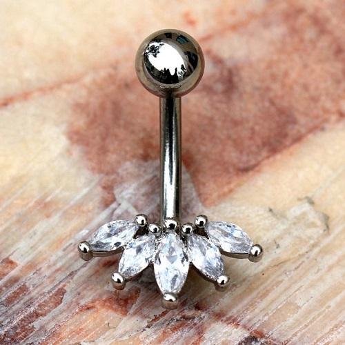 316L Stainless Steel Marquise Cut CZ Navel Ring Belly Button Ring