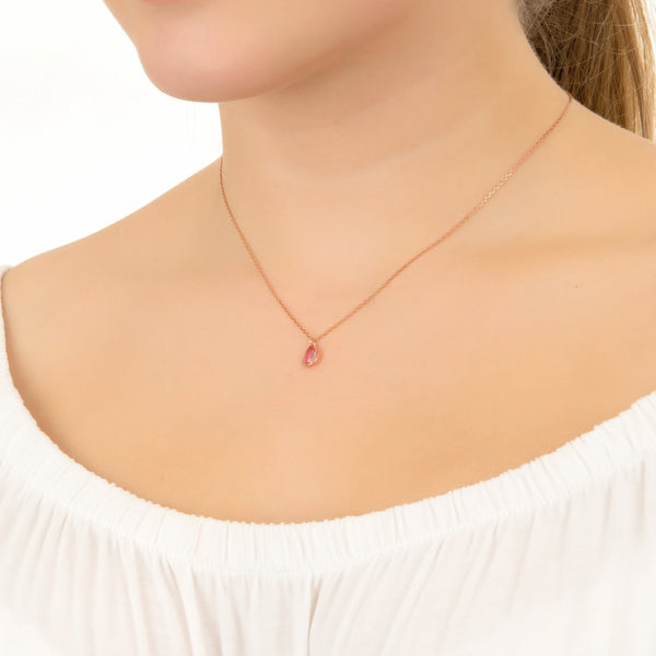 Pisa Mini Teardrop Necklace Rosegold Rose Quartz