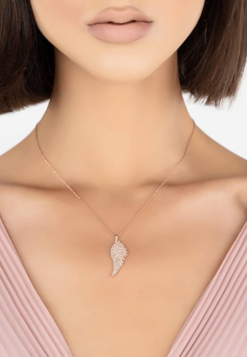 Large Angel Wing Necklace Rosegold