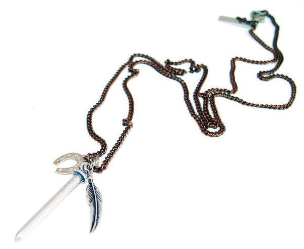 Mens Nail, Feather and Horseshoe Necklace