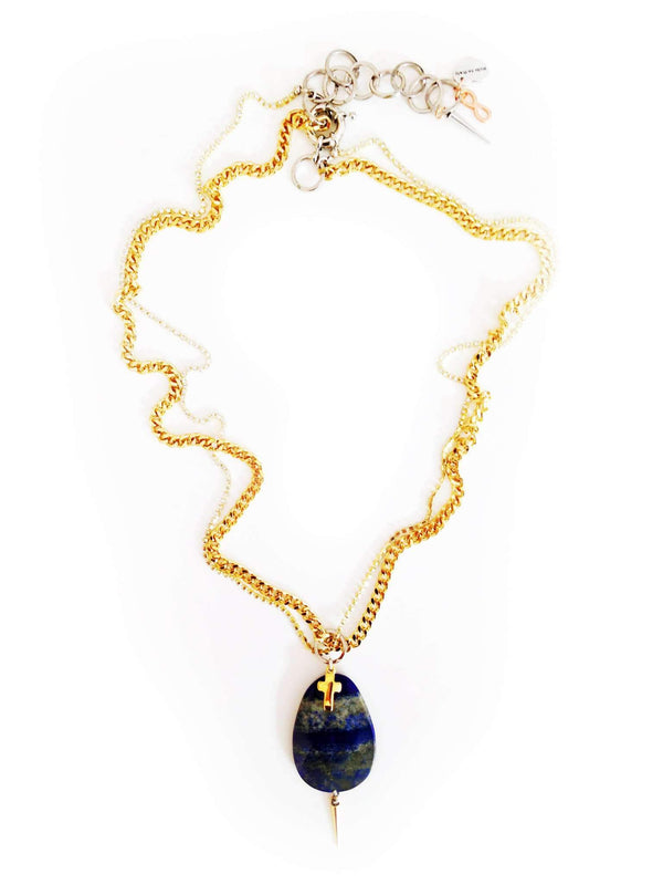Lariat Necklace With Blue Lapis Lazuli Stones, Rhinestones, Brass and Charms. Boho Chic Necklace. Boho Chic Jewelry.