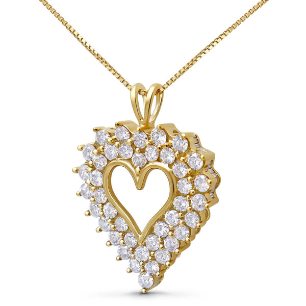 14K Yellow Gold Plated .925 Sterling Silver 4.0 Cttw Diamond Two Row Open Heart 18" Pendant Necklace (K-L Color, I1-I2 C