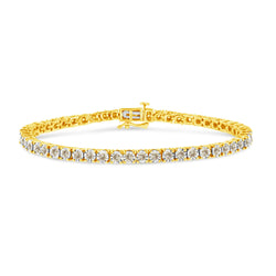 14K Yellow Gold Plated .925 Sterling Silver 3.0 Cttw Miracle-Set Diamond Tennis Bracelet (L-M Color, I2-I3 Clarity) - 7.