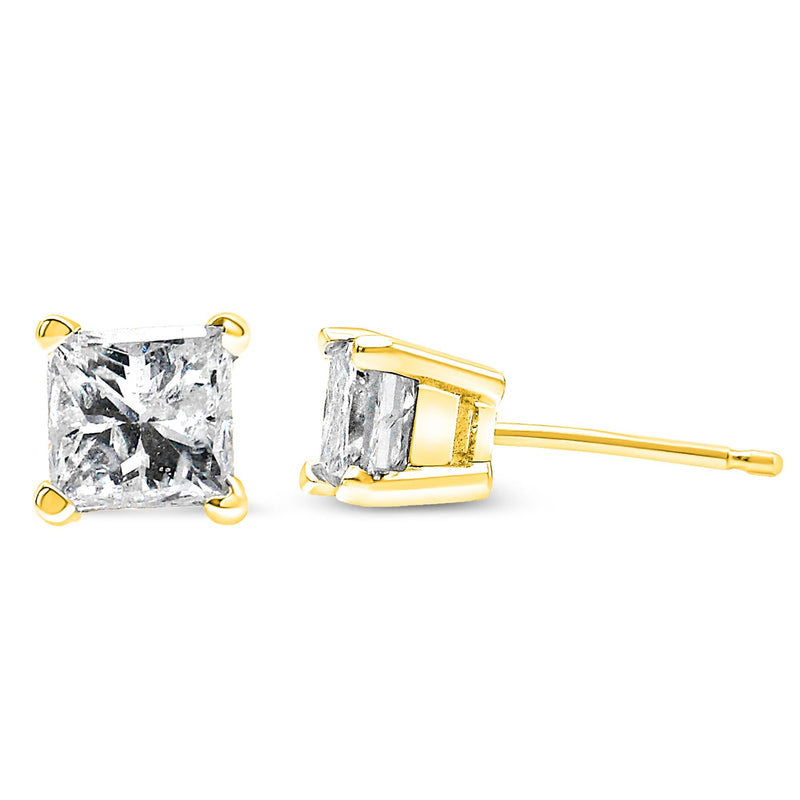 14K Yellow Gold 1.00 Cttw Princess-Cut Square Near Colorless Diamond Classic 4-Prong Solitaire Stud Earrings (J-K Color,