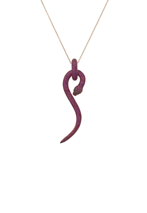 Anaconda Snake Pendant Necklace Rosegold Ruby